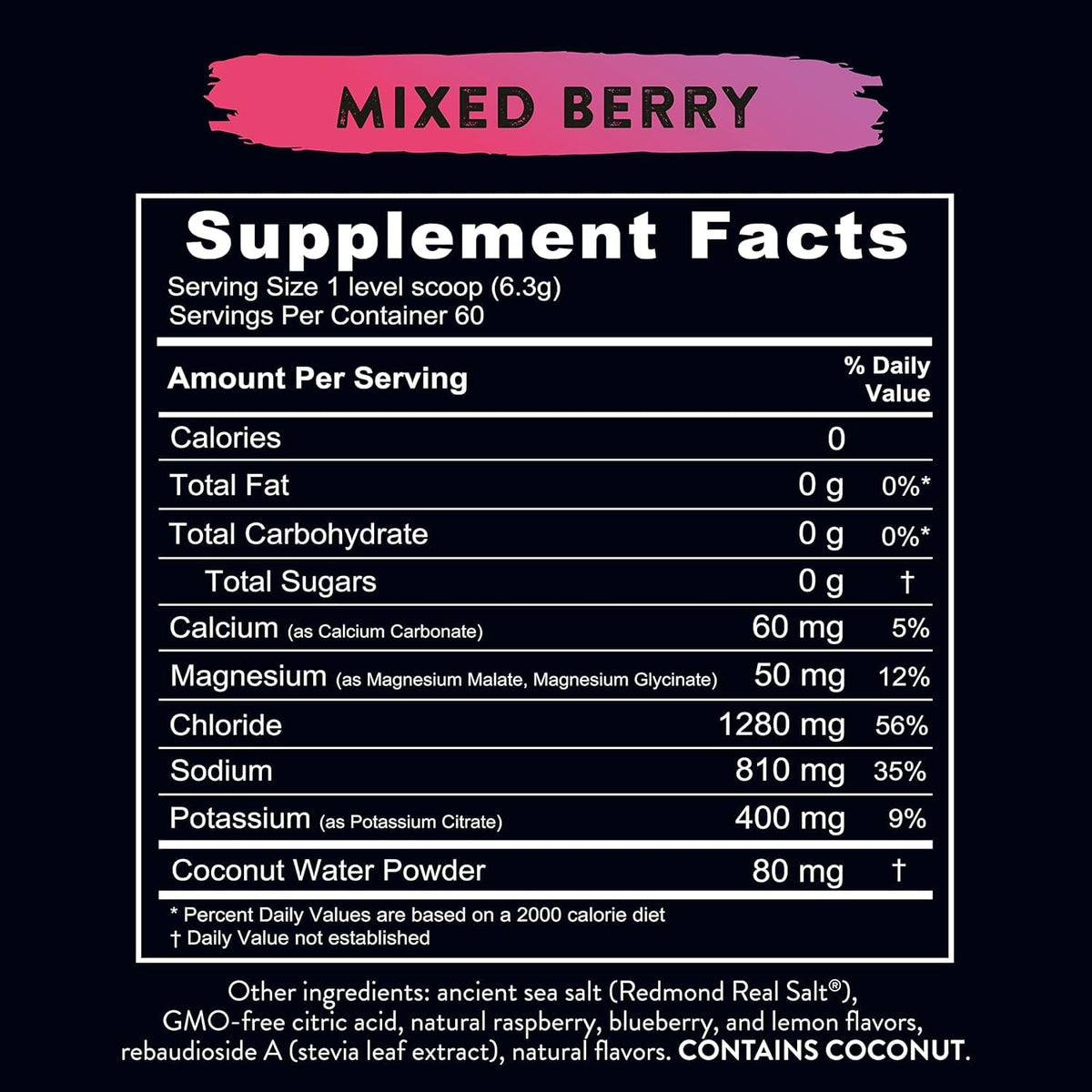 Redmond Re-Lyte Mixed Berry Electrolyte Drink Mix, Case of 6, 13.4 Ounce Containers