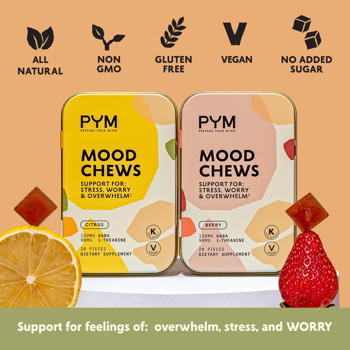 PYM Mood Chews Berry, Case of 8, 20 Count