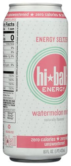 Hiball Watermelon Mint Sparkling Water Energy Drink, Case of 12, 16 Fl Oz