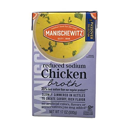 Manischewitz Low Sodium Chicken Broth for Passover, Case of 12, 17 Fl Oz