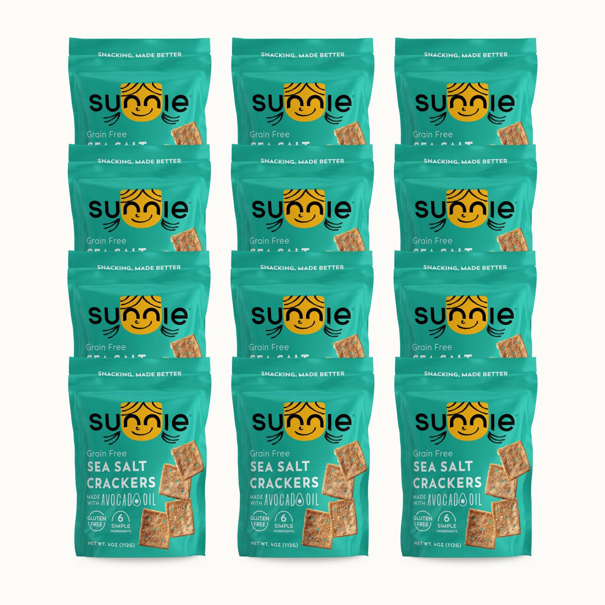 Sunnie Green Free Sea Salt Crackers, Case of 12, 4 Ounce