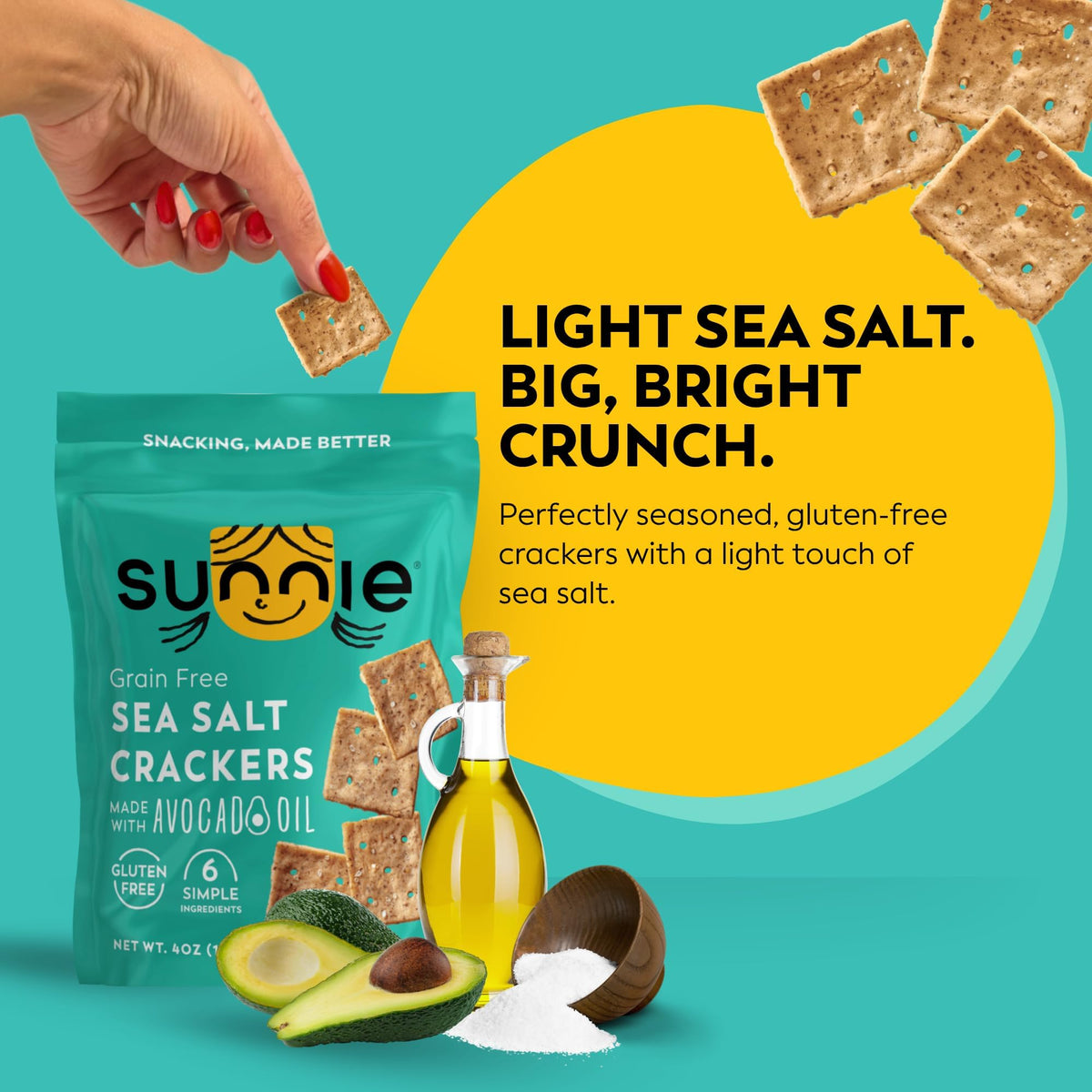 Sunnie Green Free Sea Salt Crackers, Case of 12, 4 Ounce