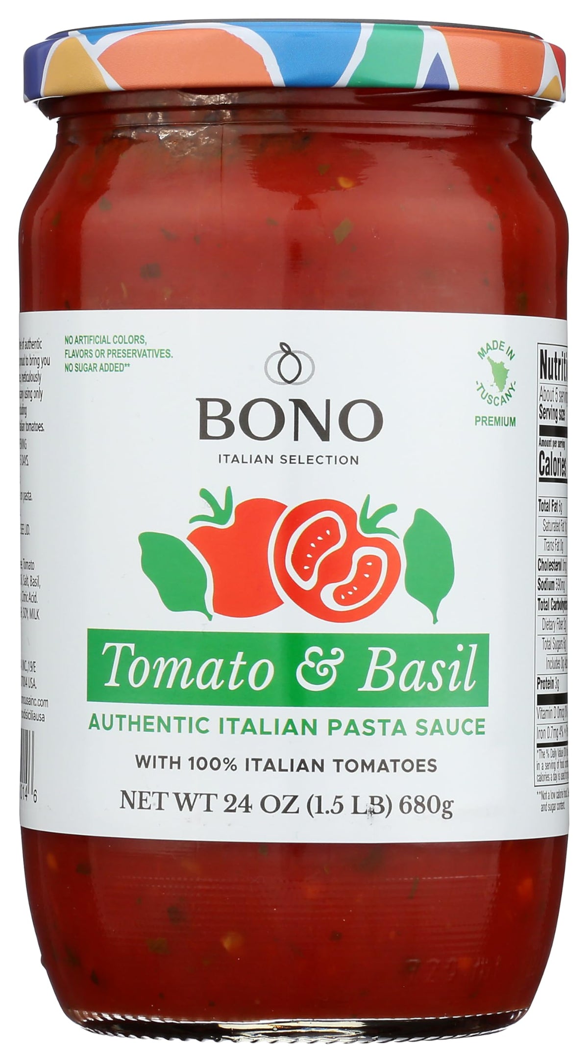Bono Tomato and Basil Sauce, Case of 6, 24 fl oz