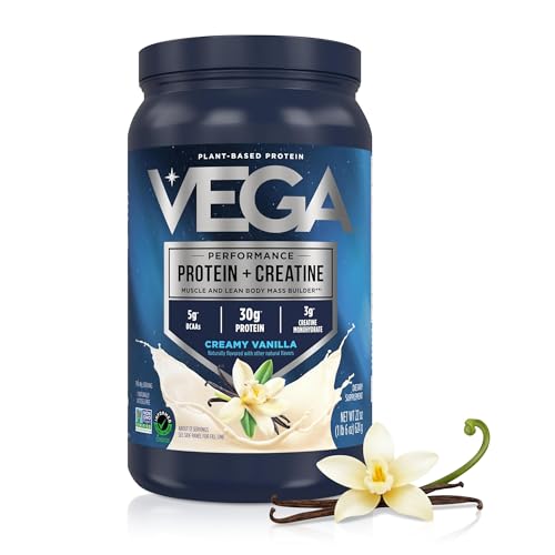 Vega Protein Powder with Creatine Monohydrate, Vanilla, 22 oz