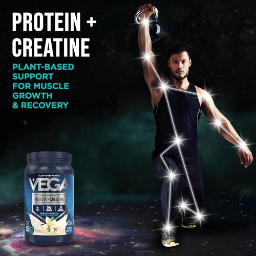Vega Protein Powder with Creatine Monohydrate, Vanilla, 22 oz