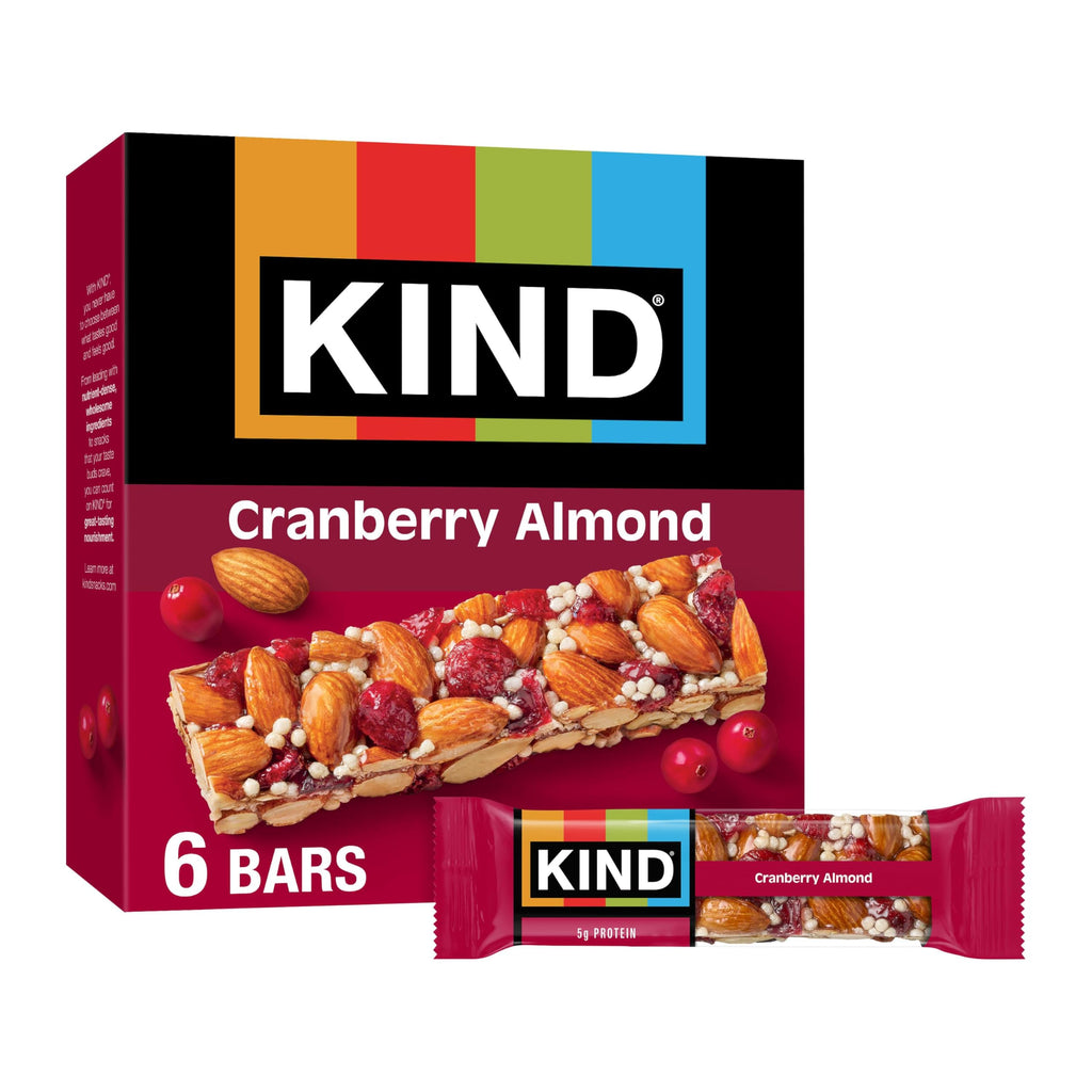 KIND Cranberry Almond Snack Bars, Case of 6 Boxes, 6 Bars per Box, 1.4 Ounce Bars