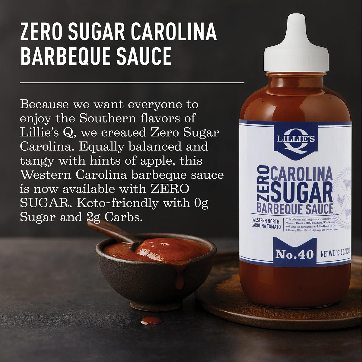Lillie's Q Carolina Zero Sugar Barbecue Sauce, Case of 6, 13.6 Fluid Ounce Bottles