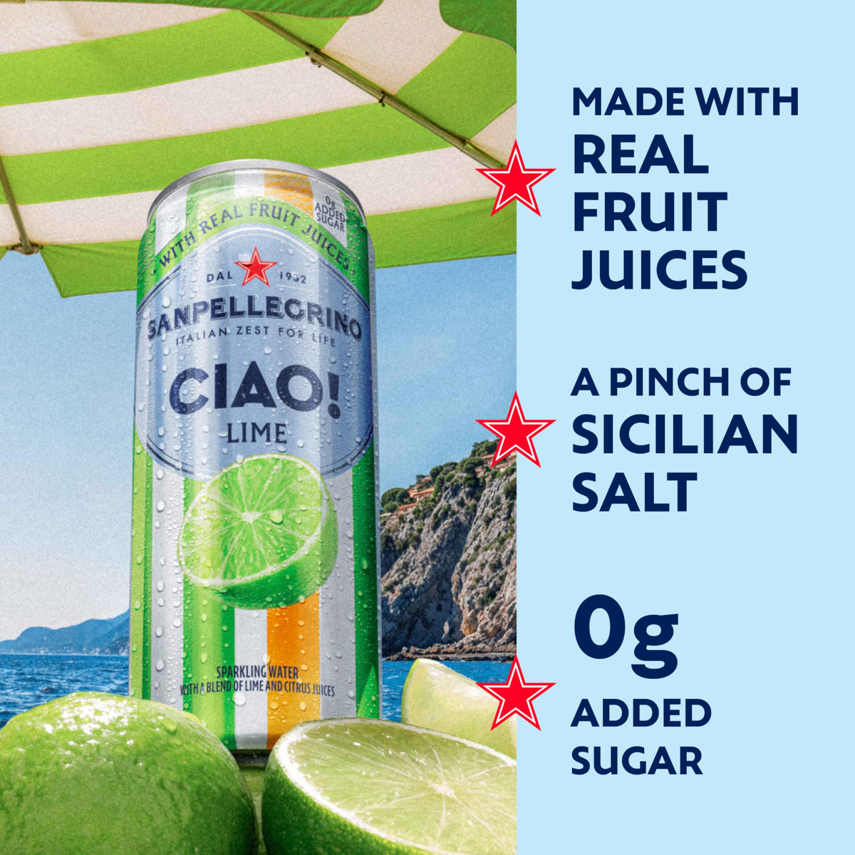 Sanpellegrino CIAO Lime Sparkling Water, Case Of 4, 6 Count, 11.15 Fl Oz
