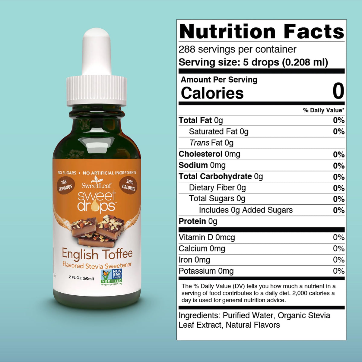 SweetLeaf Sweet Drops English Toffee Liquid Stevia, Case of 6, 2 Fl Oz Bottles