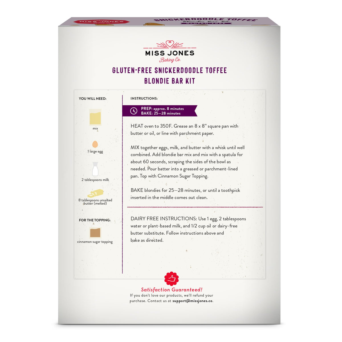 Miss Jones Baking Co. Gluten-Free Snickerdoodle Toffee Blondie Bar Mix, Case of 6, 16 oz Boxes