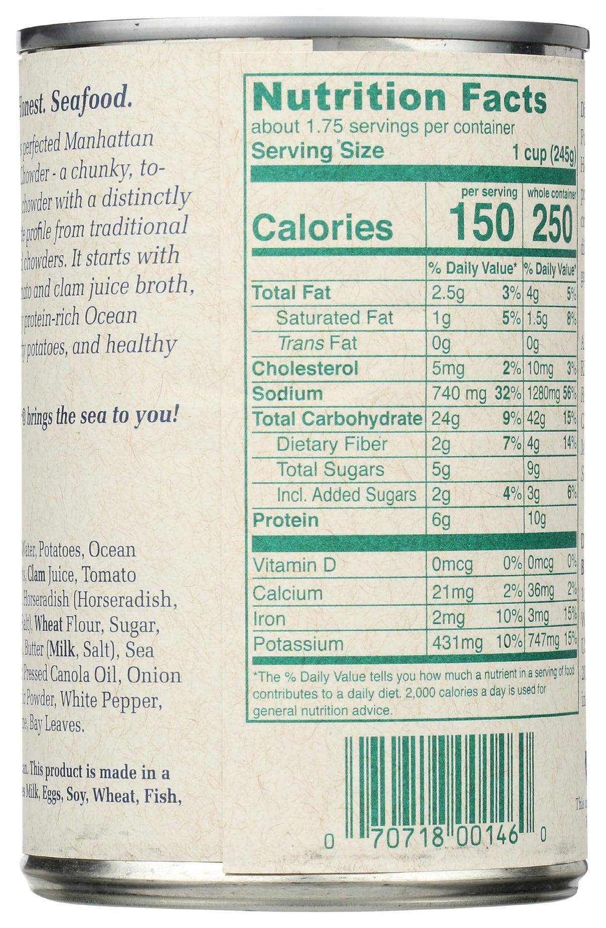 Bar Harbor Manhattan Style Clam Chowder, Case of 6, 14.5 oz Each