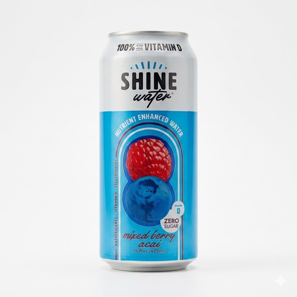 ShineWater Mixed Berry Acai Flavored Water, Case of 12, 16 fl oz Each