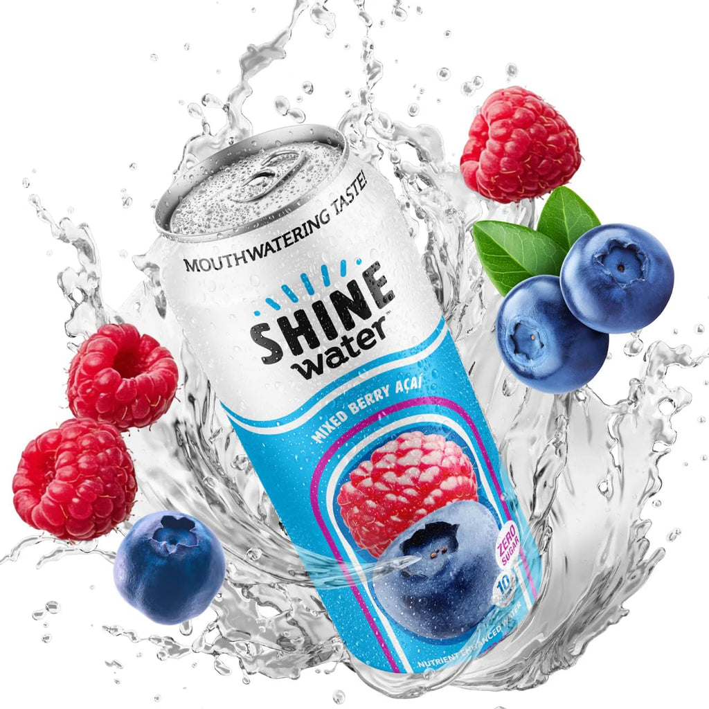 ShineWater Mixed Berry Acai Flavored Water, Case of 12, 16 fl oz Each