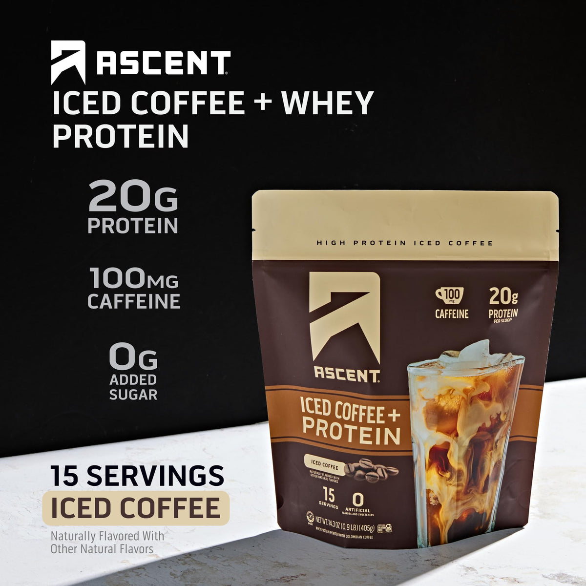 Ascent Native Fuel Iced Coffee High Protein Powder, 14.3 oz