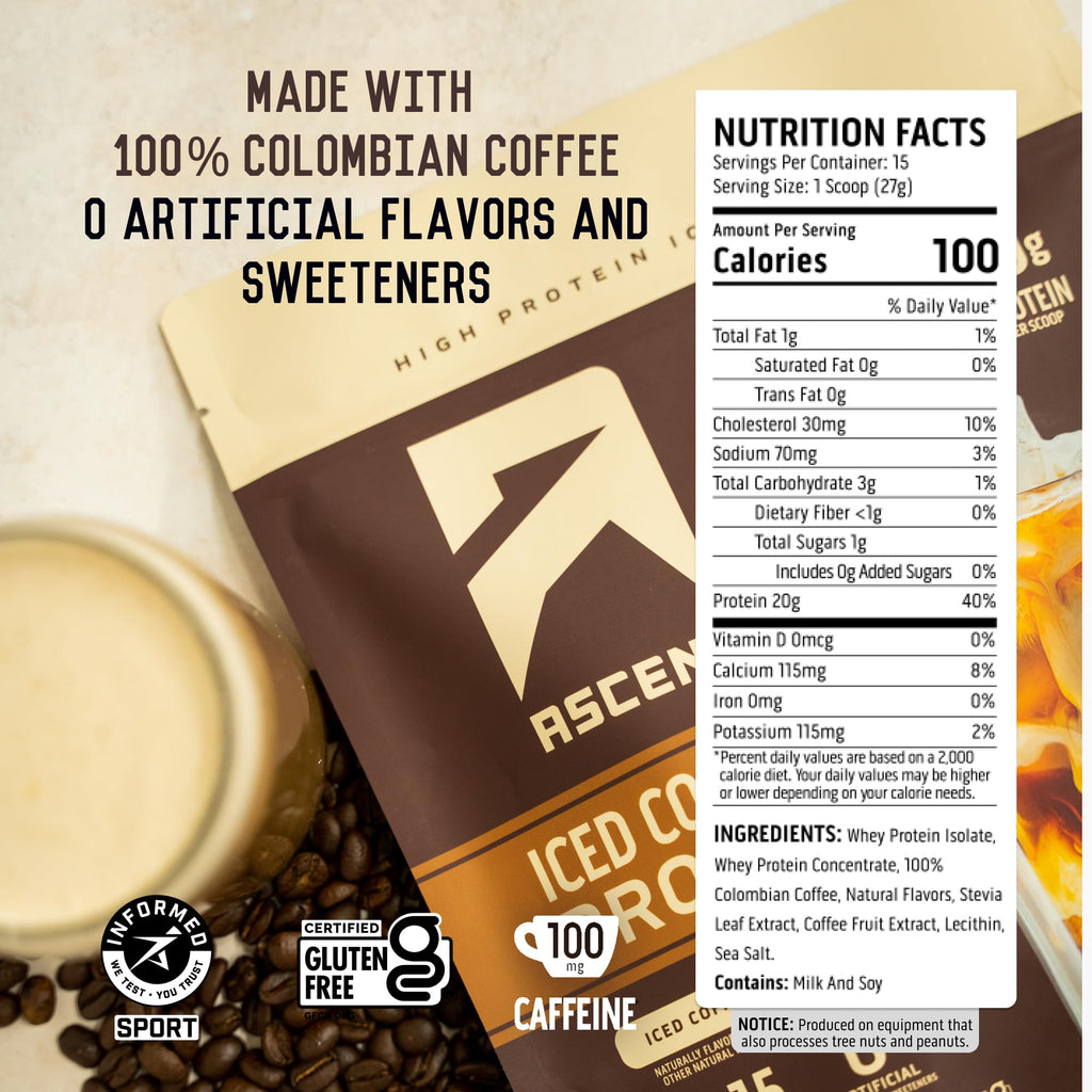 Ascent Native Fuel Iced Coffee High Protein Powder, 14.3 oz