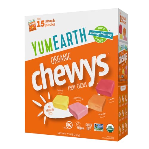 YumEarth Organic Chewys Fruit Flavored Candy Chews, Case of 6, 7.5 Ounce Bags
