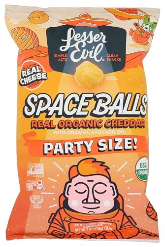 LesserEvil Organic Space Balls Cheddar Cheese Corn Puffs, 7 oz (Case of 6)