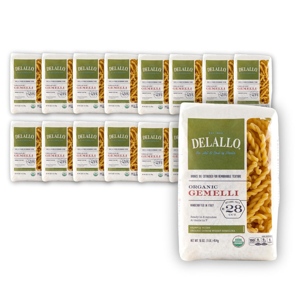 DeLallo Organic Gemelli Pasta No. 28, Case of 8, 16 oz Each