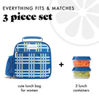 Fit & Fresh Pistachio Plaid Tote with 2 Containers, 1 Count