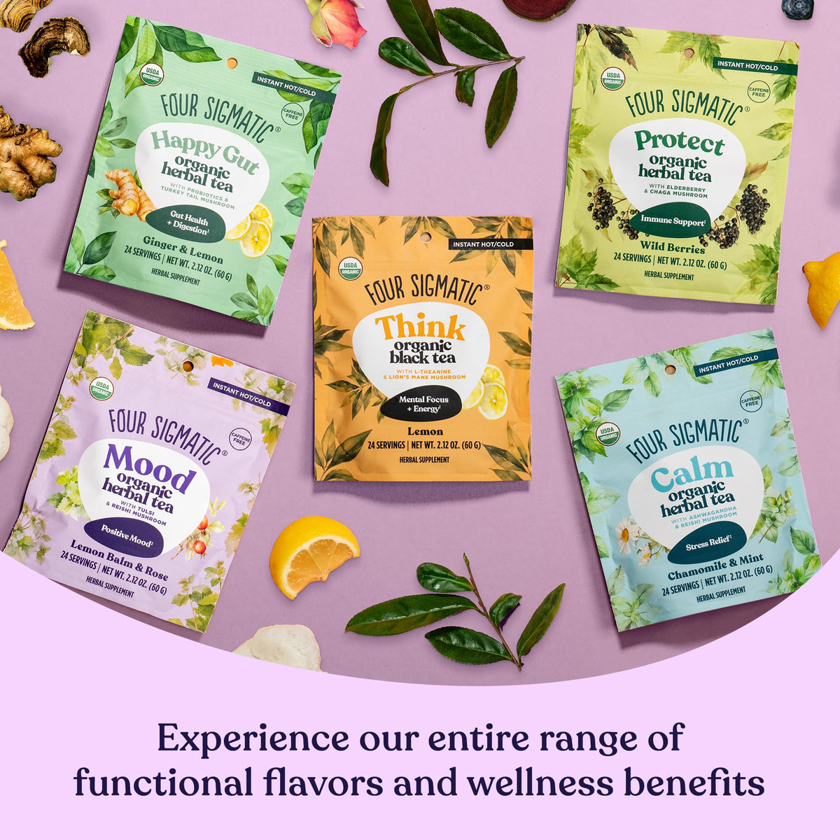 Four Sigmatic Organic Mood Herbal Tea, Case of 6, 2.12 Ounce Boxes