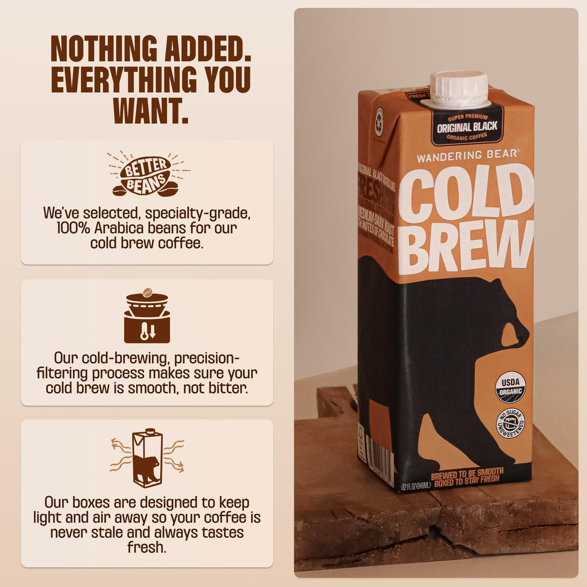 Wandering Bear Coffee Decaf Black Cold Brew Coffee, Case of 6, 32 Fl Oz