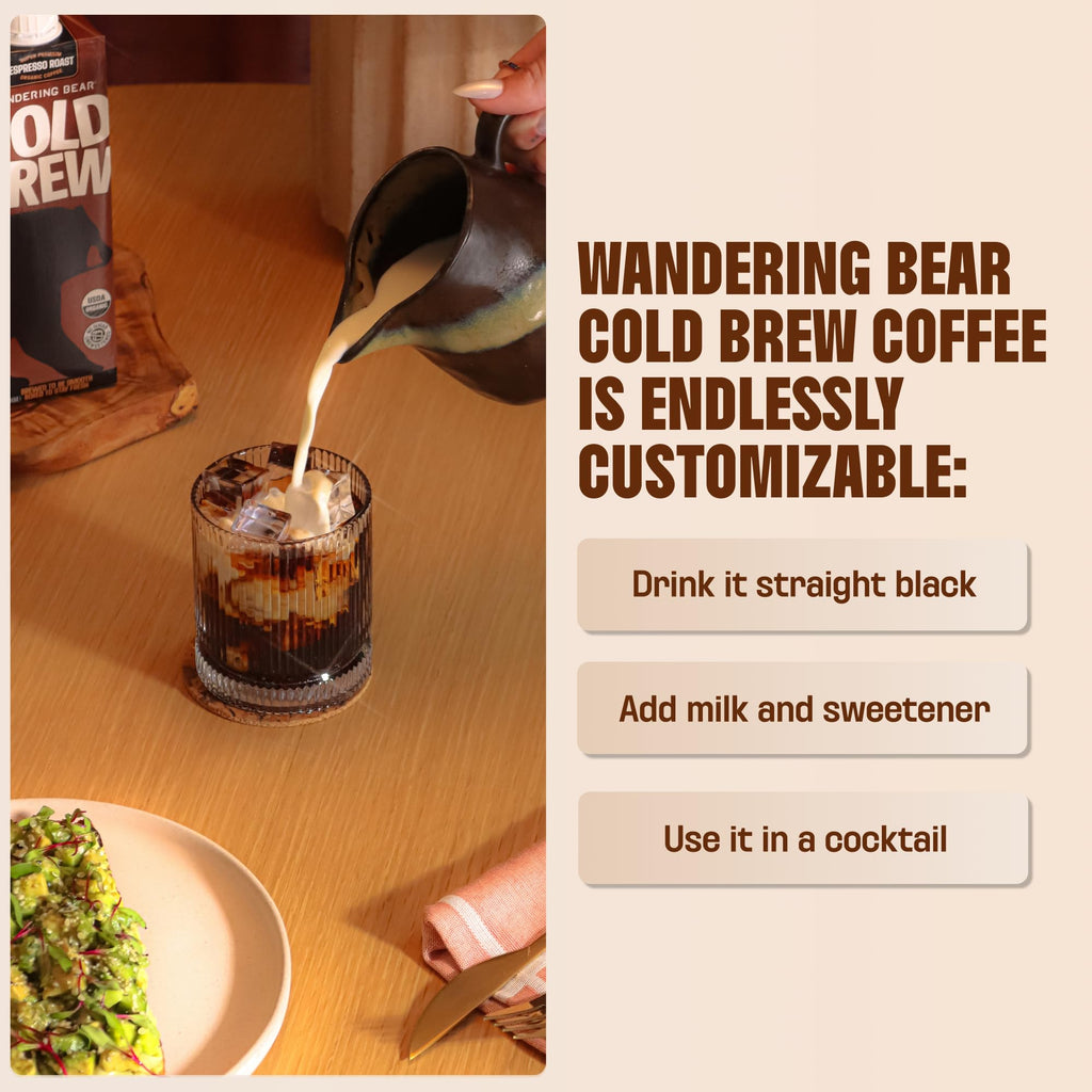 Wandering Bear Coffee Decaf Black Cold Brew Coffee, Case of 6, 32 Fl Oz