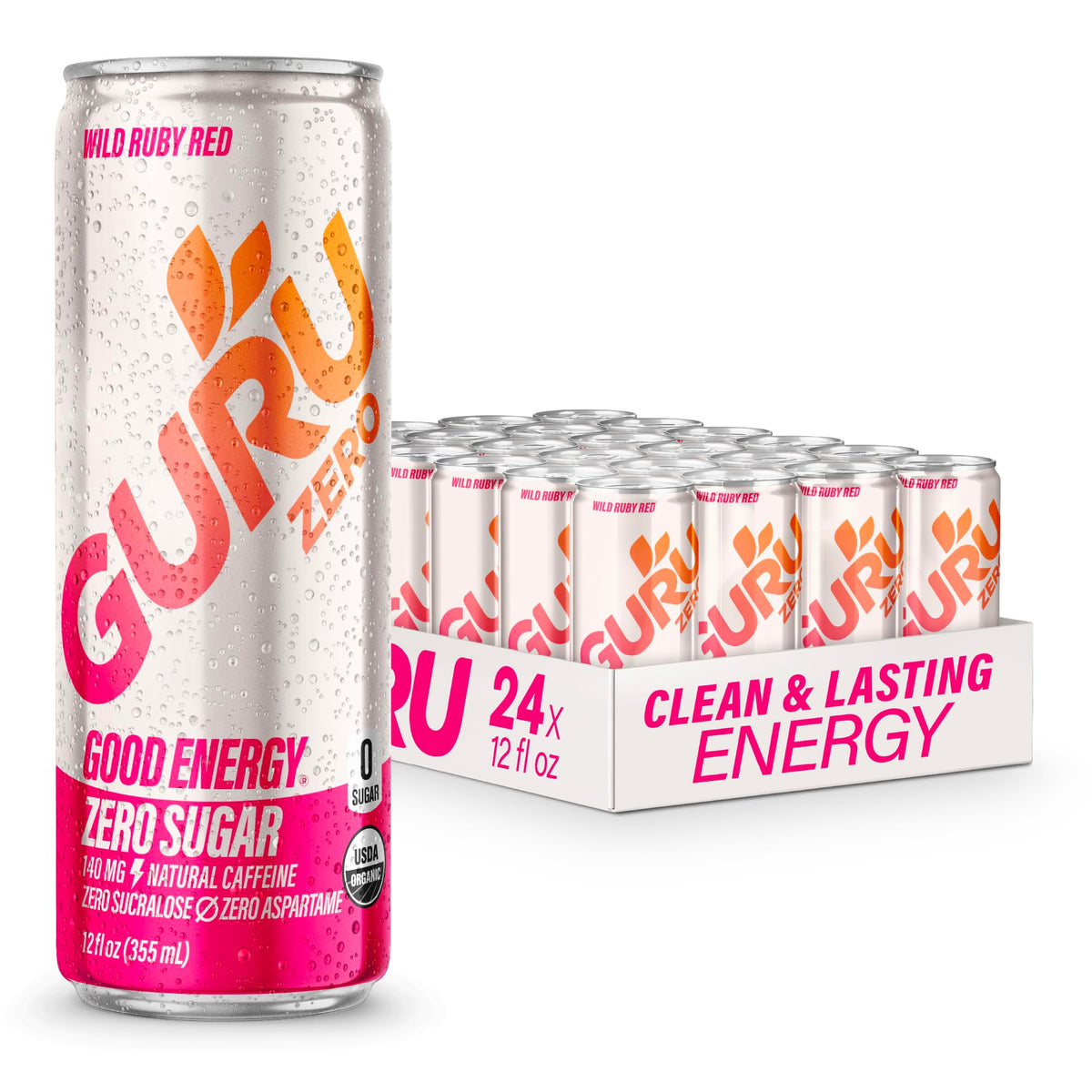 Guru Organic Wild Ruby Red Energy Drink, Case of 24, 12 Fl Oz Cans