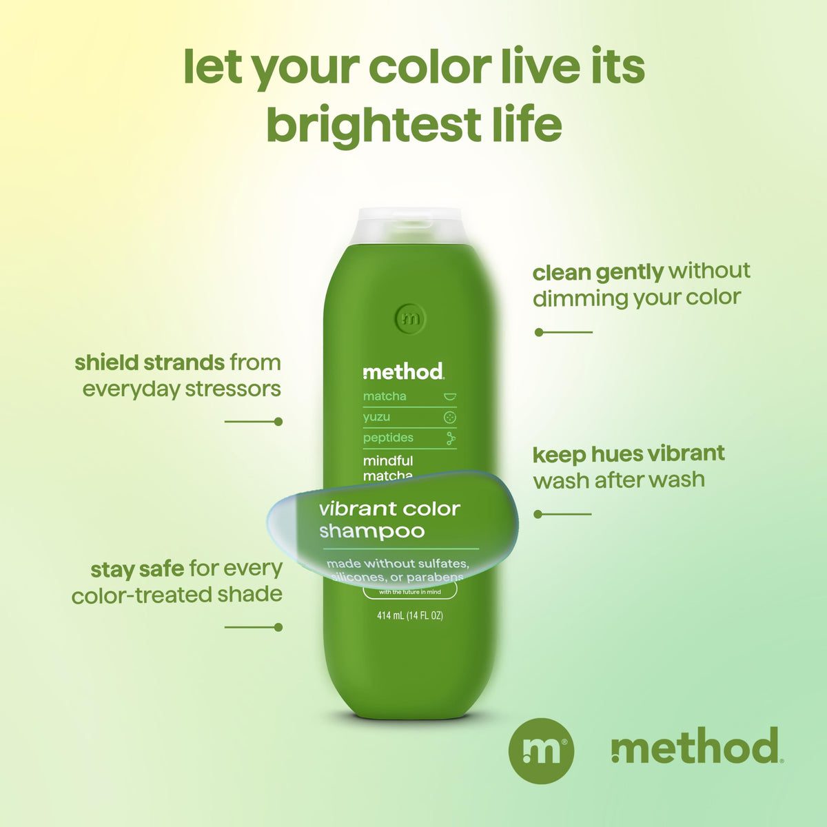 Method Mindful Matcha Vibrant Color Protect Shampoo, Case of 6, 14 Fluid Ounce