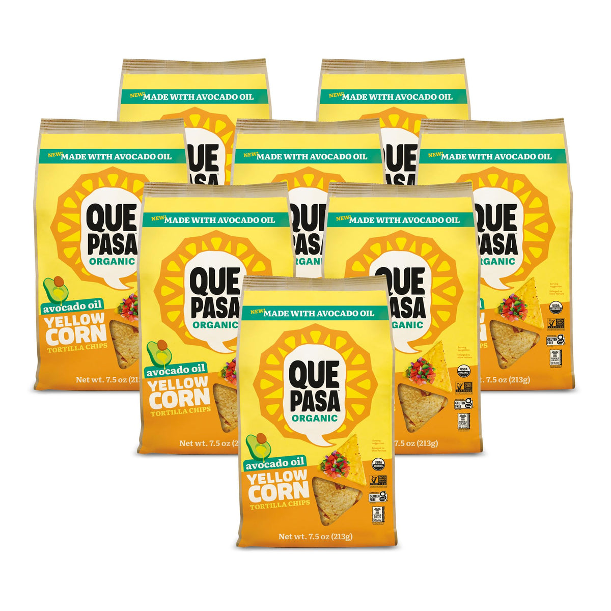 Que Pasa Organic Yellow Tortilla Chips, Case of 8, 7.5 Ounce