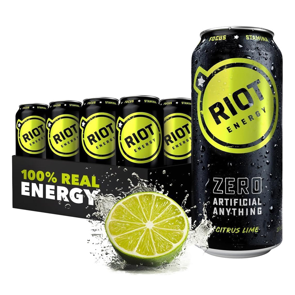 Riot Energy Citrus Lime Energy Drink, Case of 12, 16 Fluid Ounce Cans