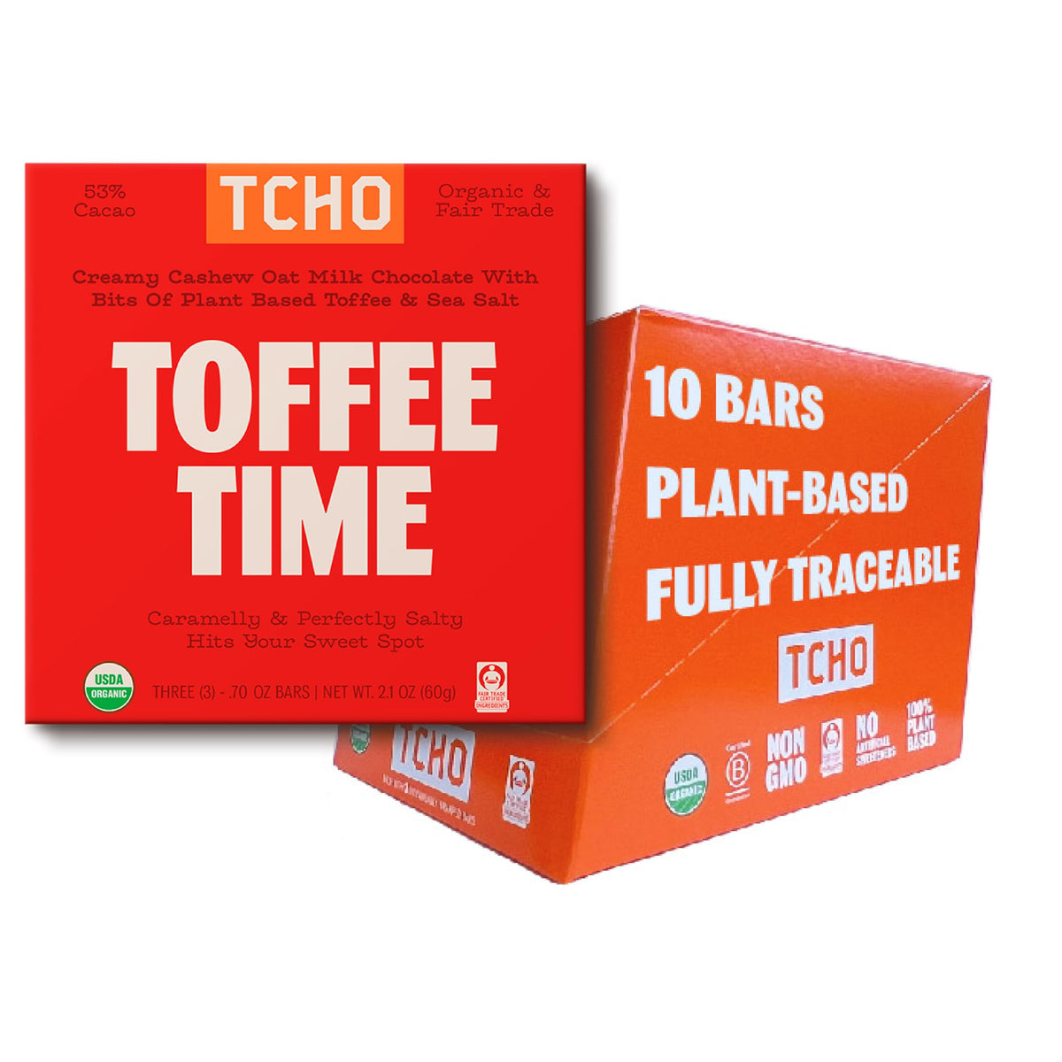 TCHO Chocolate Organic Toffee Time Chocolate Bar, Case of 10, 2.1 Oz Bars