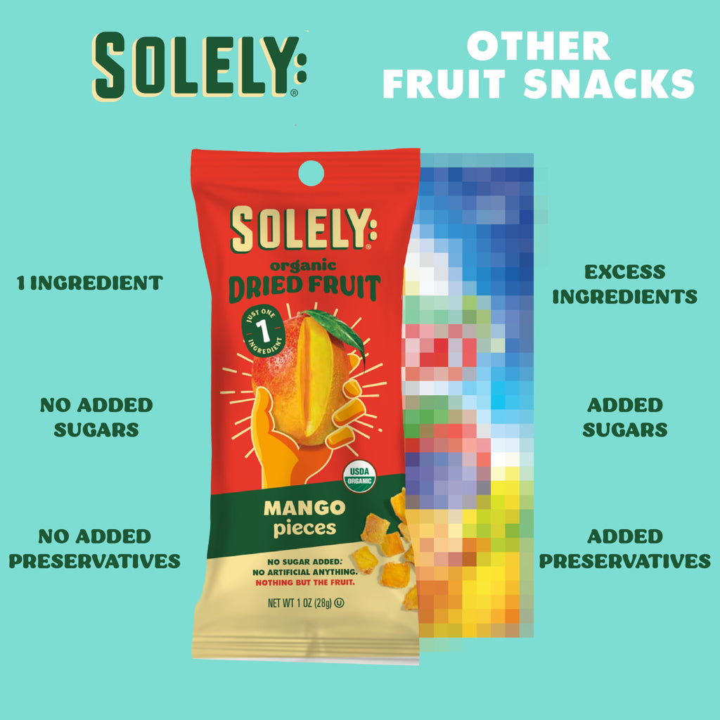Solely Organic Dried Mango Fruit Pieces, Case of 12, 1 Ounce Bags