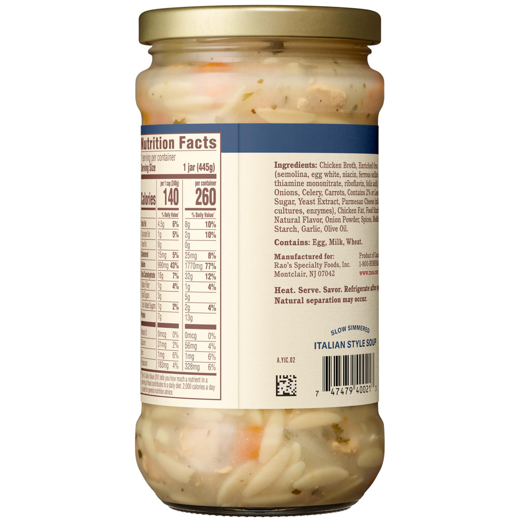Rao's Chicken Orzo Soup, Case of 6, 15.7 Ounces Each