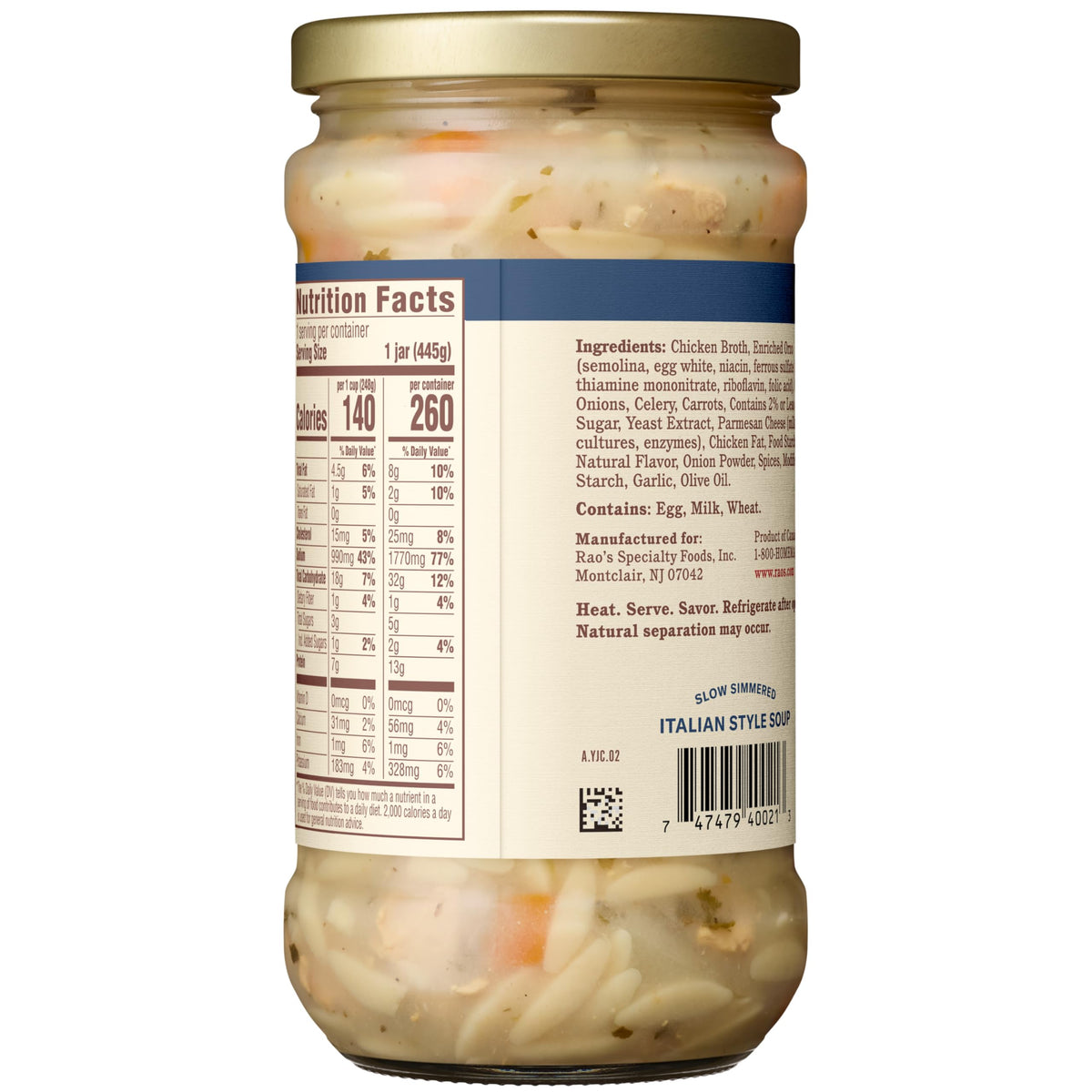 Rao's Chicken Orzo Soup, Case of 6, 15.7 Ounces Each