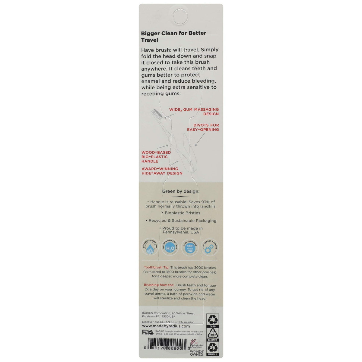 RADIUS Tour Travel Toothbrush, Soft Bristles, 1 Count