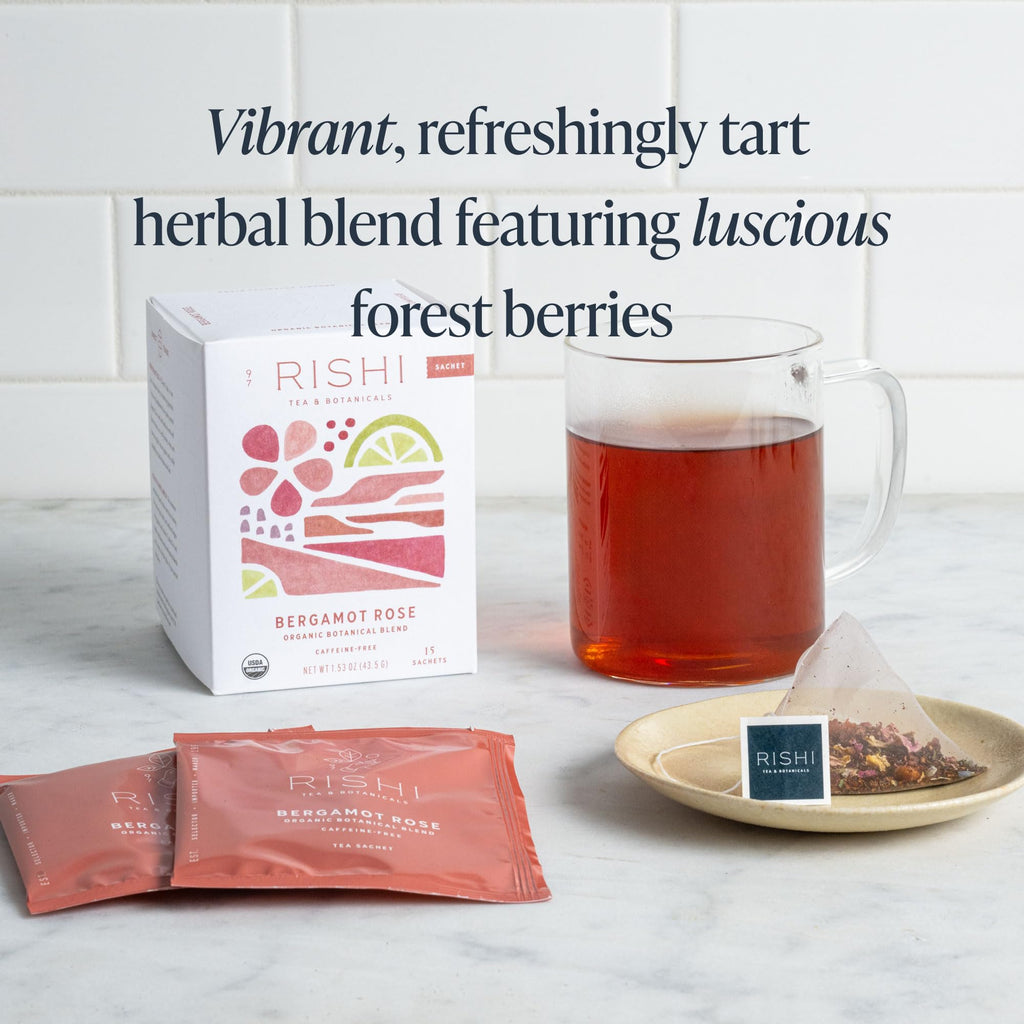 Rishi Organic Bergamot Rose Tea Bags, Case of 6, 15 Count Boxes