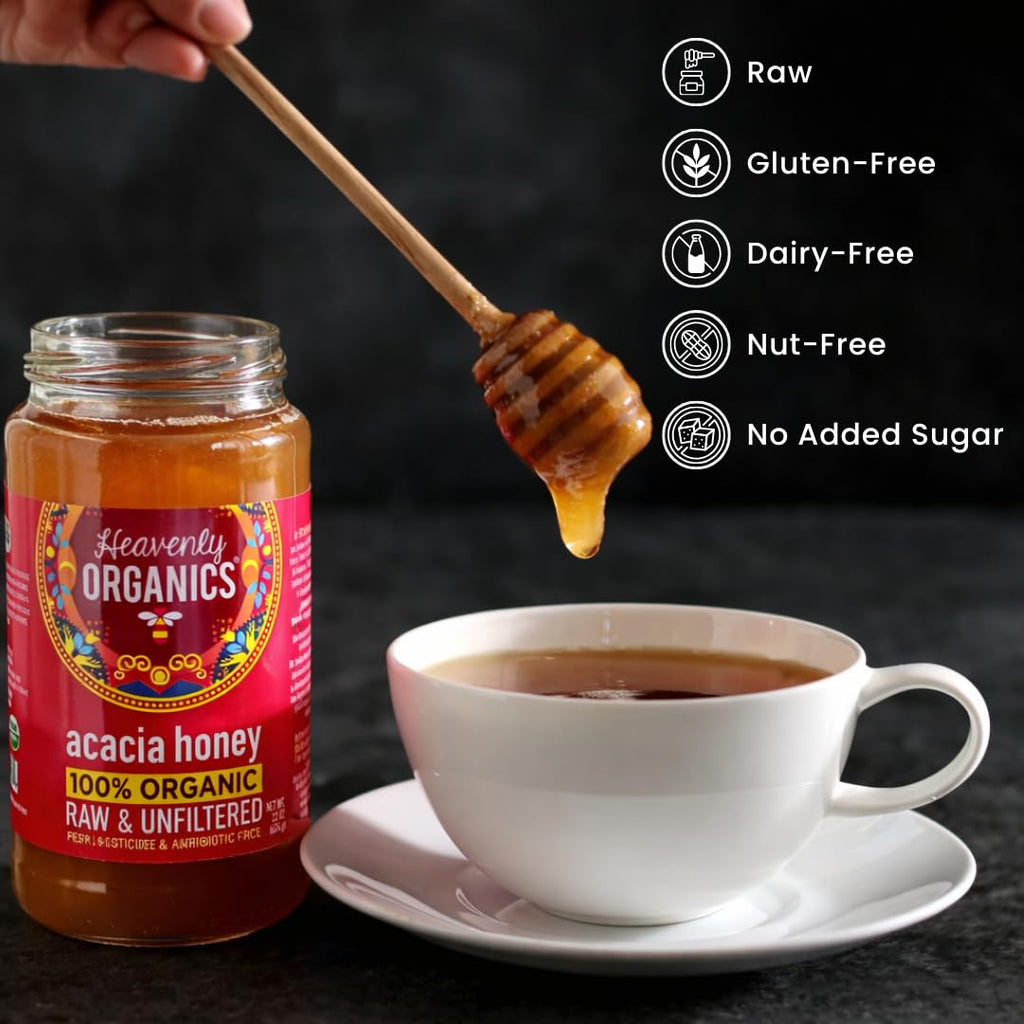 Heavenly Organics Organic Acacia Raw Honey, Case of 6, 22 Ounces