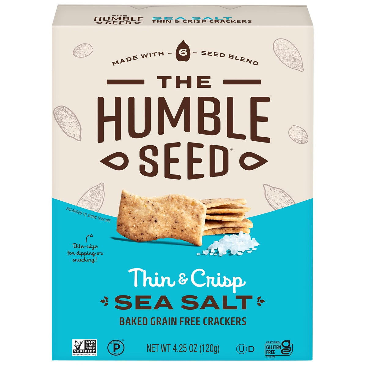 The Humble Seed Grain Free Sea Salt Crackers, Case of 6, 4.25 Ounces