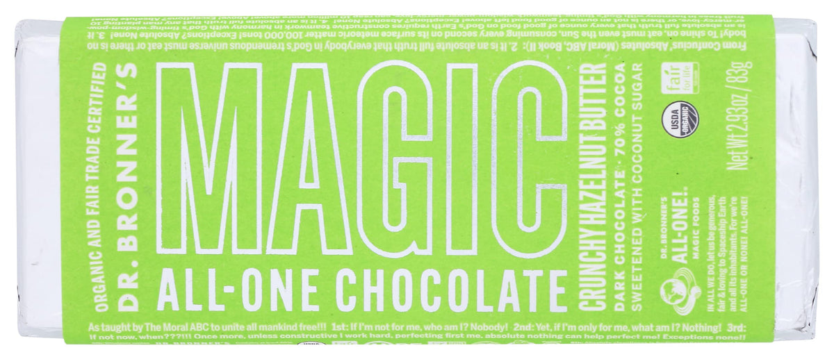 Dr. Bronner's Magic All-One Organic Dark Chocolate Hazelnut Butter Bar, Case of 12, 2.93 Ounce Bars