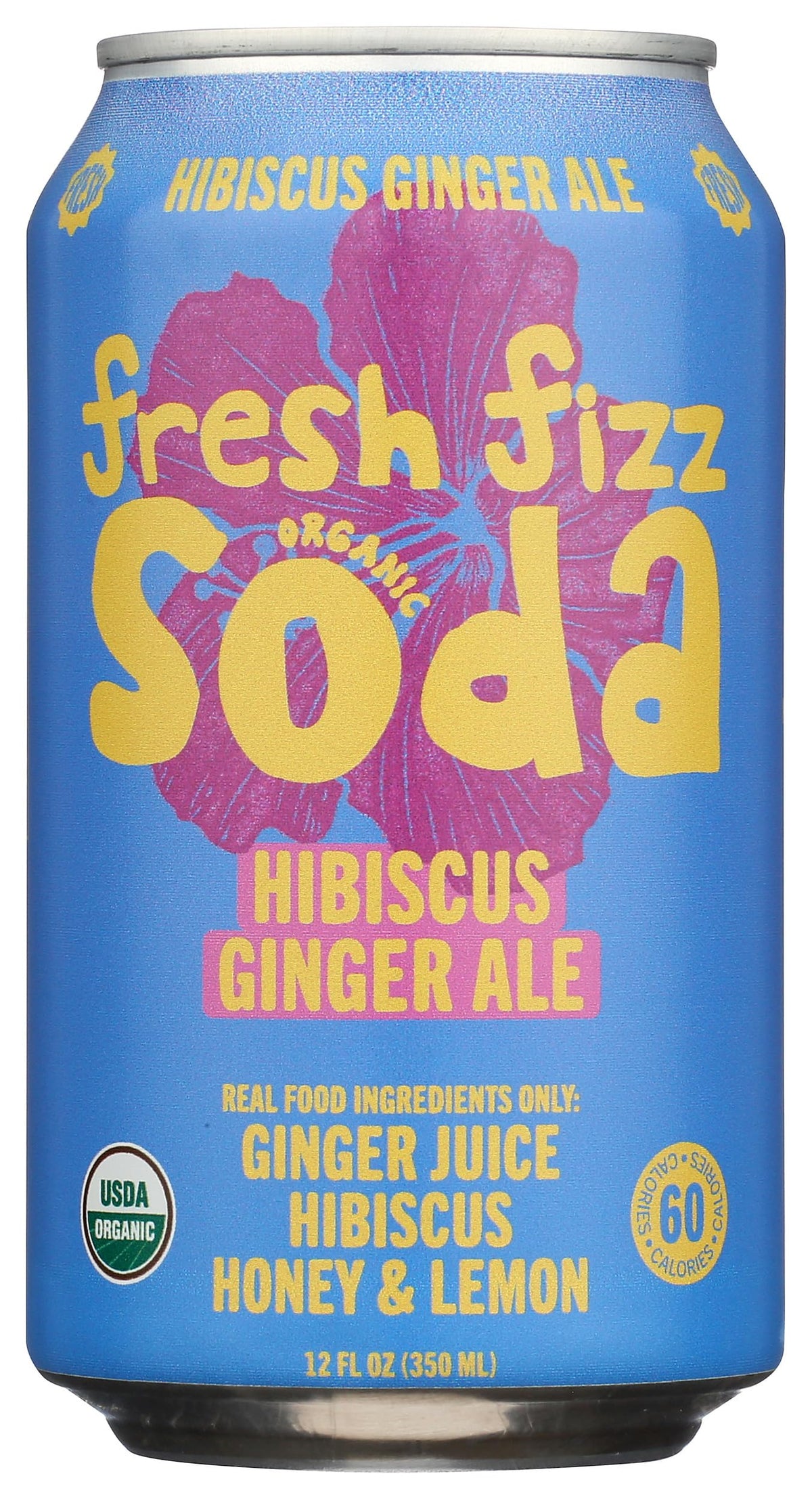 Freshfizz Organic Hibiscus Ginger Ale Sparkling Soda, Case of 12, 12 Fluid Ounce Cans