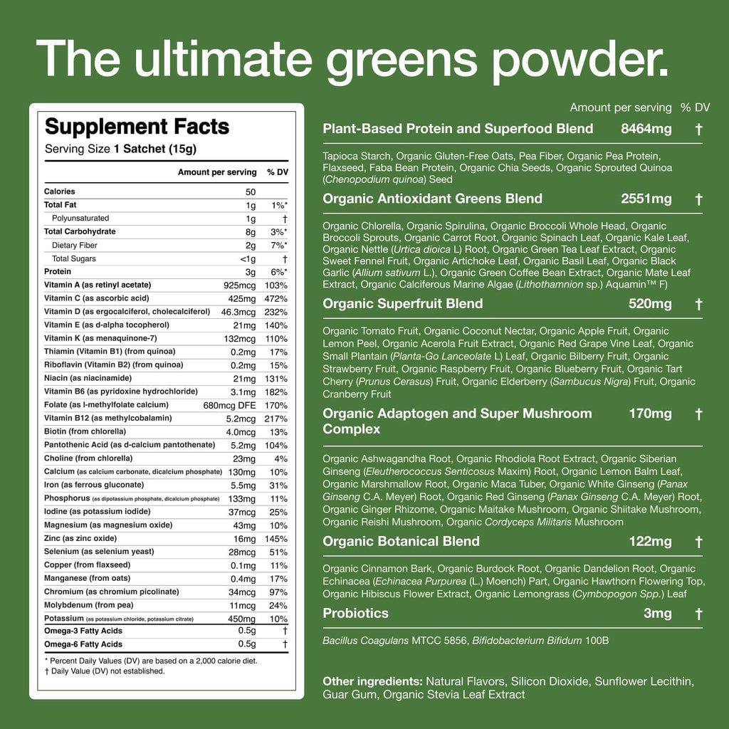 Huel Original Daily Greens Supplement Powder, 0.30 Oz Packs, Case of 12