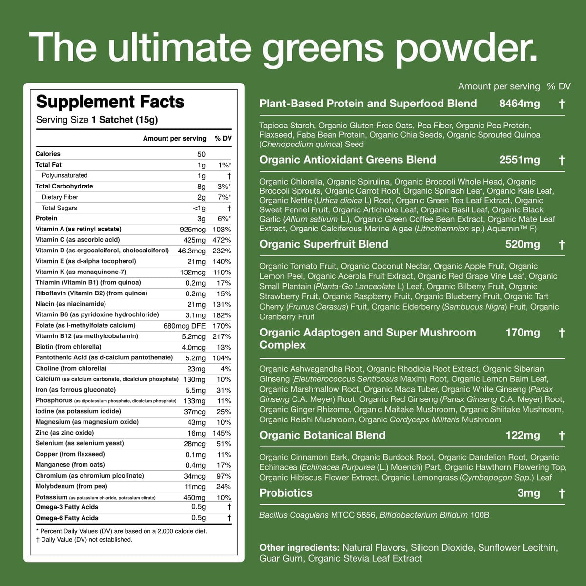 Huel Original Daily Greens Supplement Powder, 0.30 Oz Packs, Case of 12