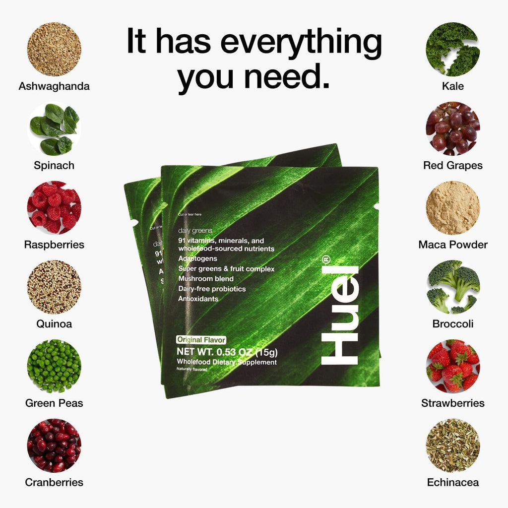 Huel Original Daily Greens Supplement Powder, 0.30 Oz Packs, Case of 12