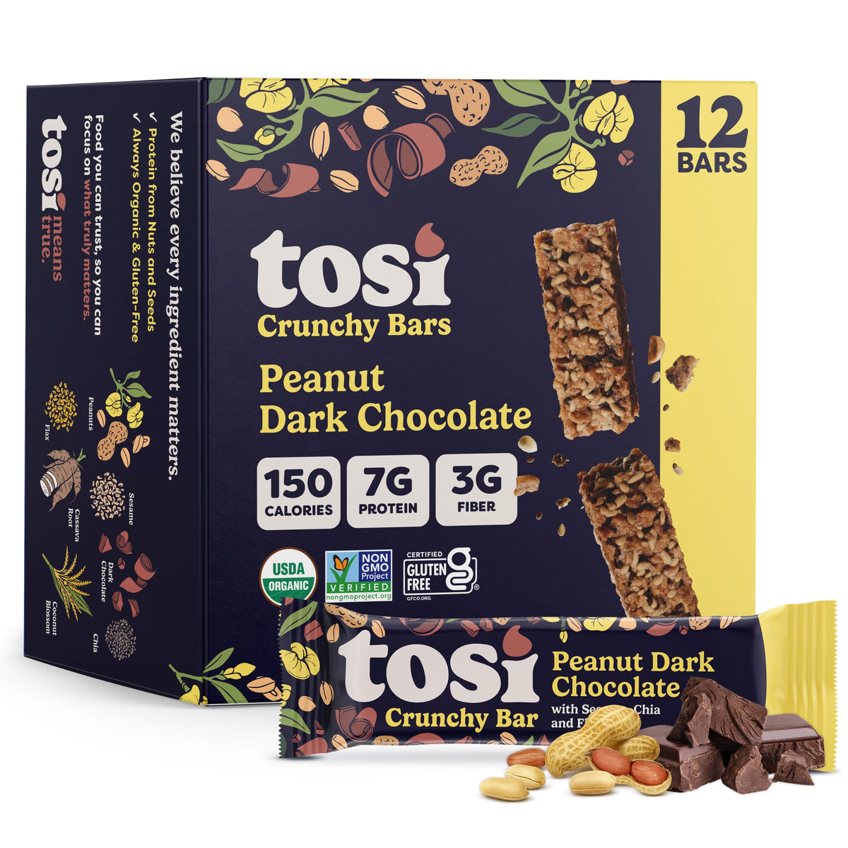 Tosi Organic Peanut Dark Chocolate SuperBites, Case of 12, 1 oz