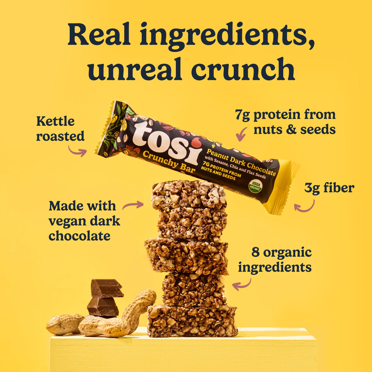 Tosi Organic Peanut Dark Chocolate SuperBites, Case of 12, 1 oz
