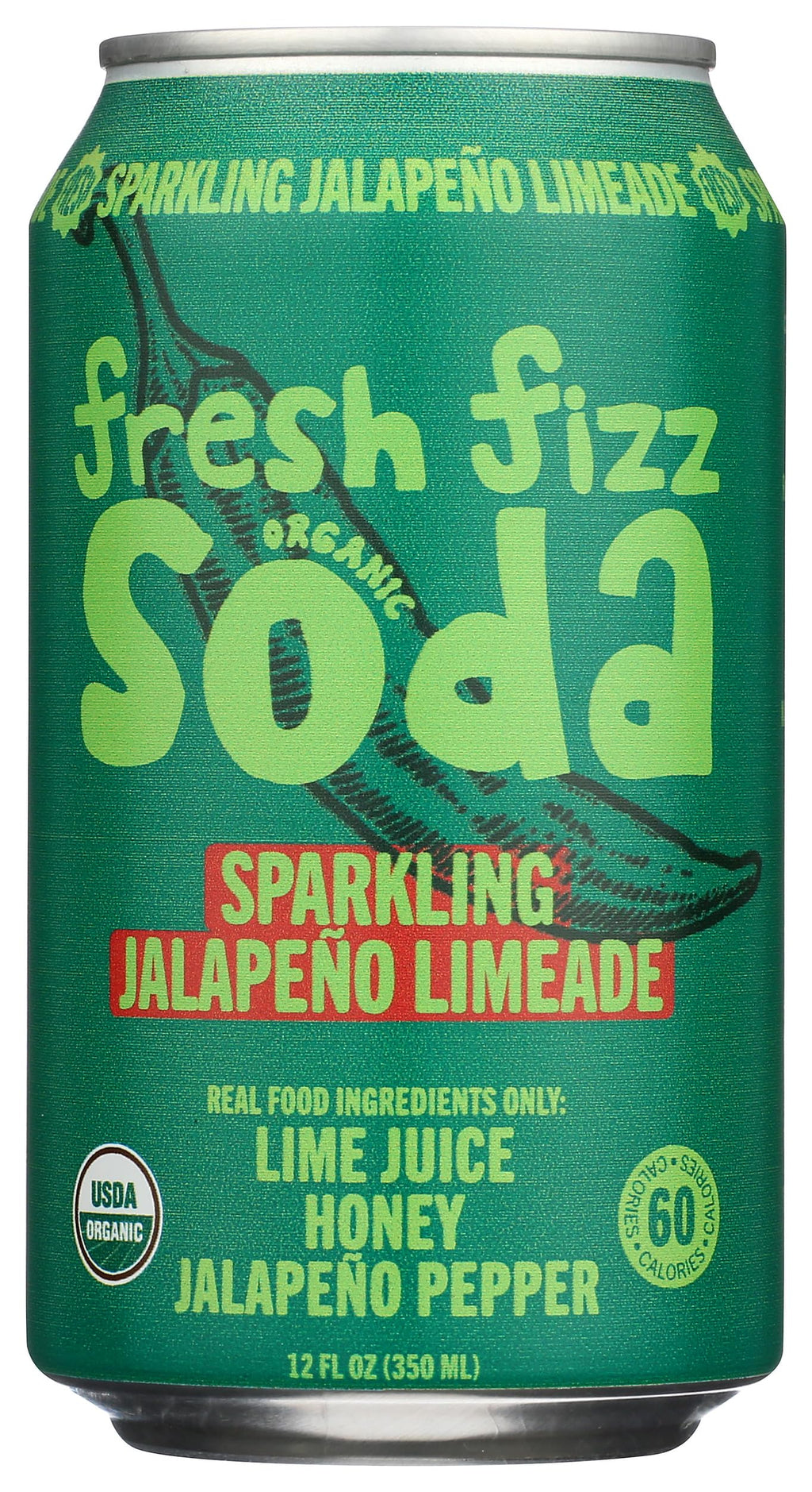 Freshfizz Organic Jalapeno Limeade Sparkling Soda, Case of 12, 12 fl oz Cans