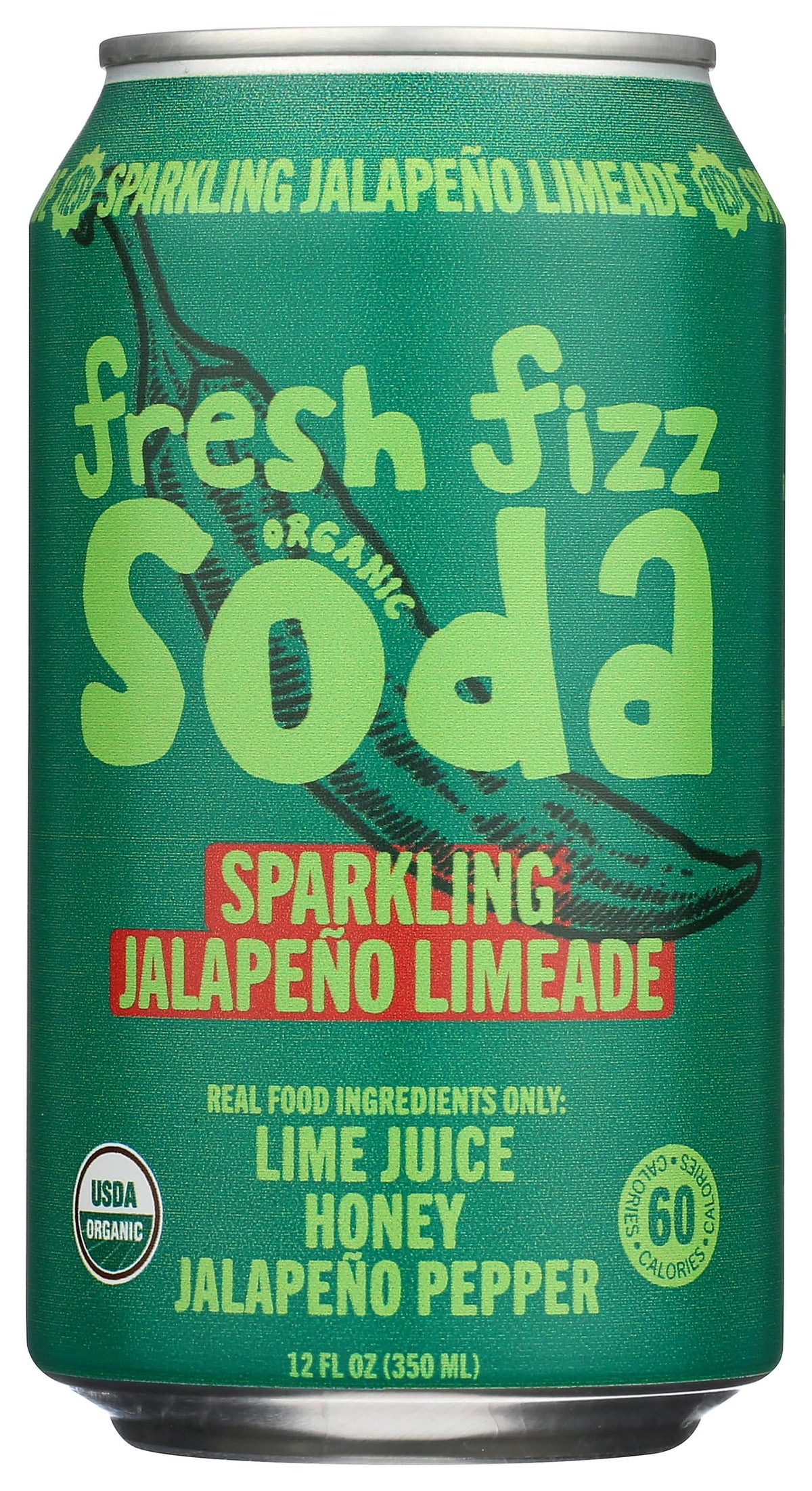 Freshfizz Organic Jalapeno Limeade Sparkling Soda, Case of 12, 12 fl oz Cans