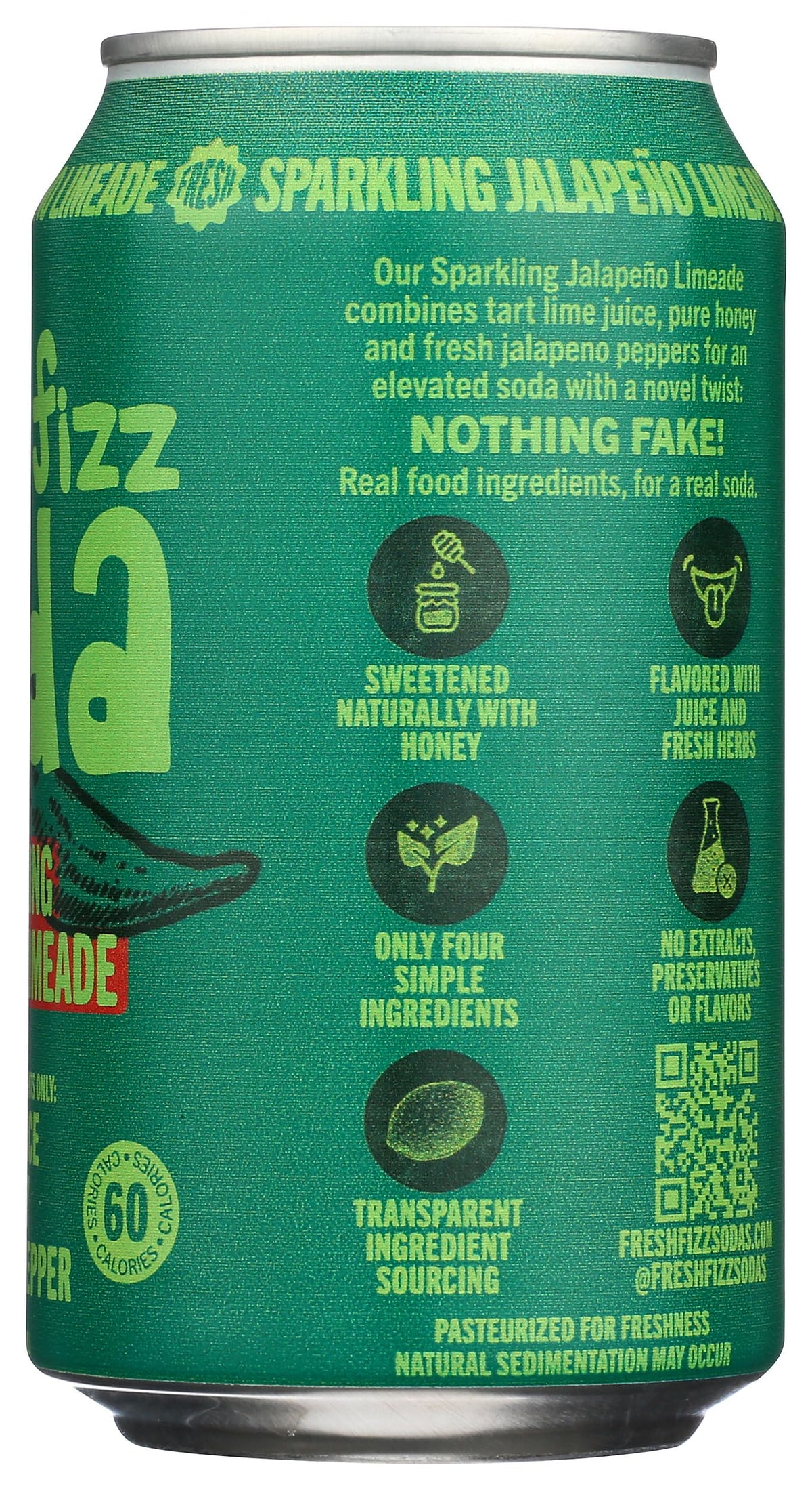 Freshfizz Organic Jalapeno Limeade Sparkling Soda, Case of 12, 12 fl oz Cans