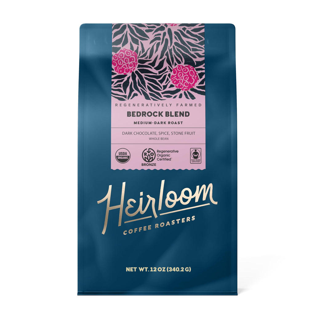 Heirloom Coffee Roasters Organic Bedrock Blend Coffee, Case of 6, 12 oz Each