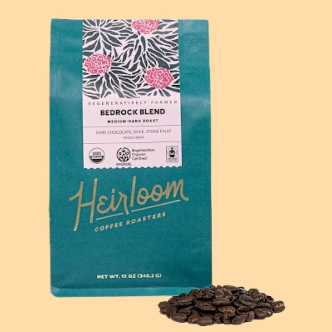 Heirloom Coffee Roasters Organic Bedrock Blend Coffee, Case of 6, 12 oz Each